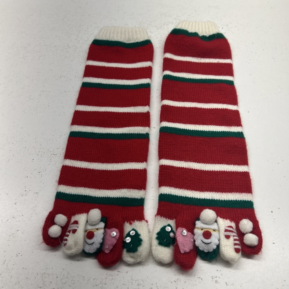 Christmas Red Green White Striped Toe‎ Socks Santa Tree Applique Womens